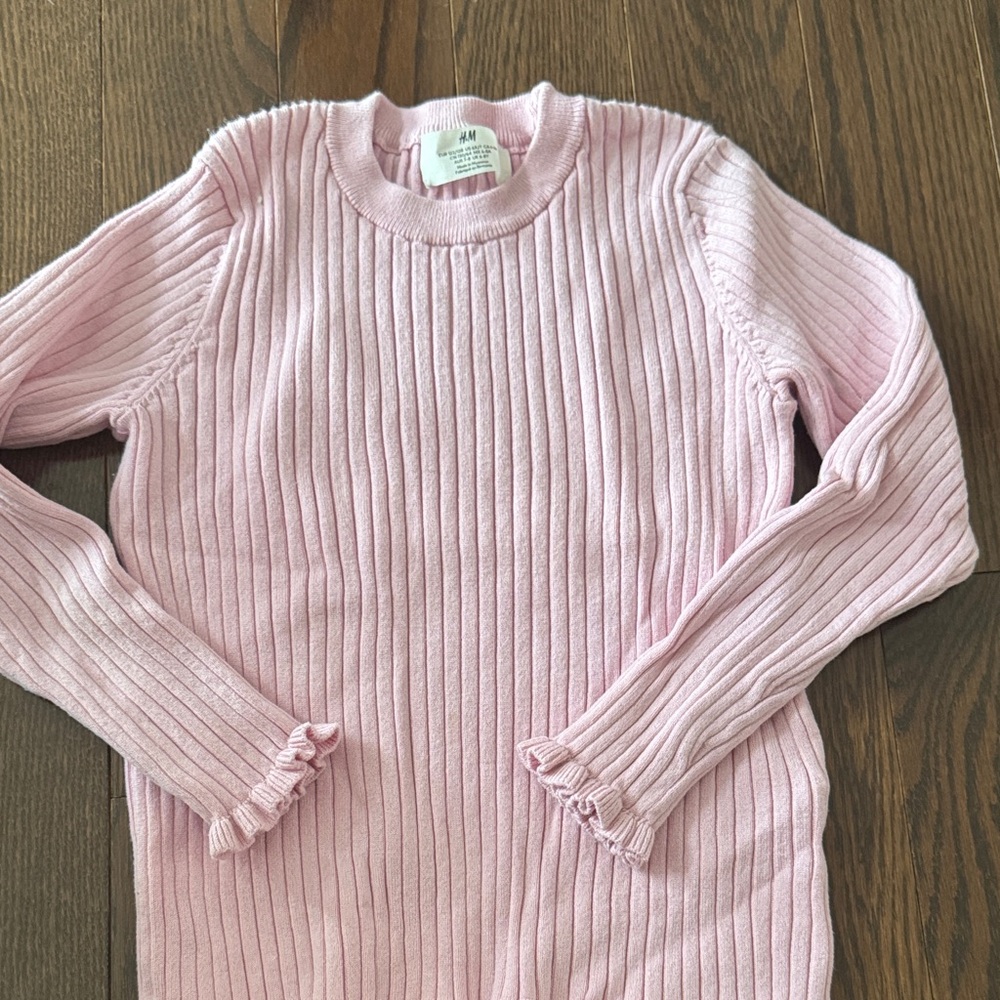 H&M Light Pink Ribbed Crew Neck Sweater